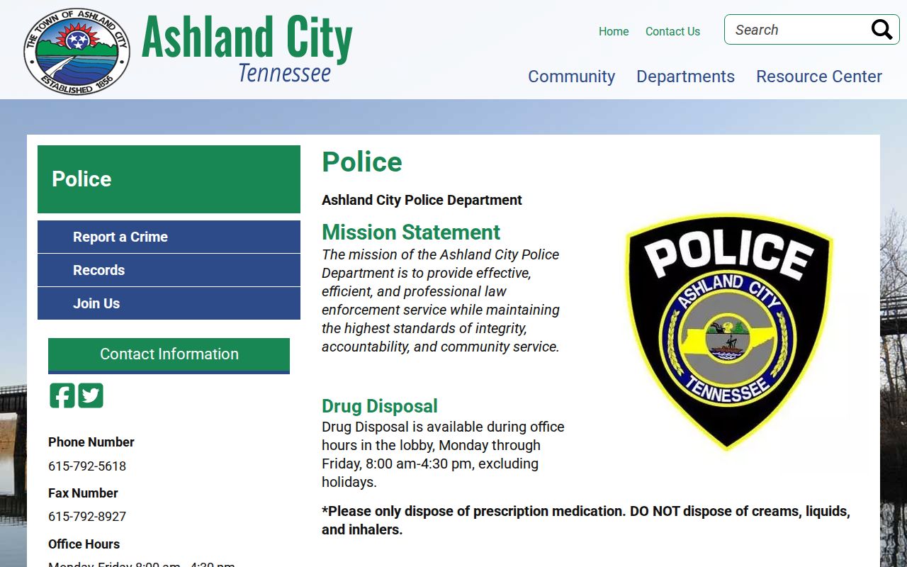 Ashland City Police official page for local arrest-record contact information