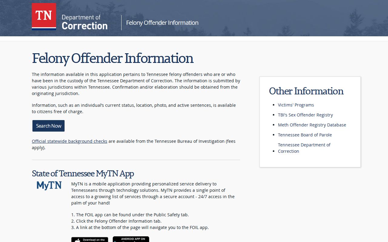Tennessee Department of Correction FOIL offender photo and record search for Cheatham County cases